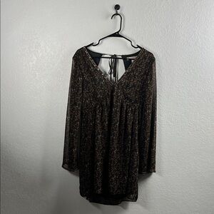 Forever 21 Black Floral Open Back Self Tie Mini Dress Sz M Beaded accent TC028&